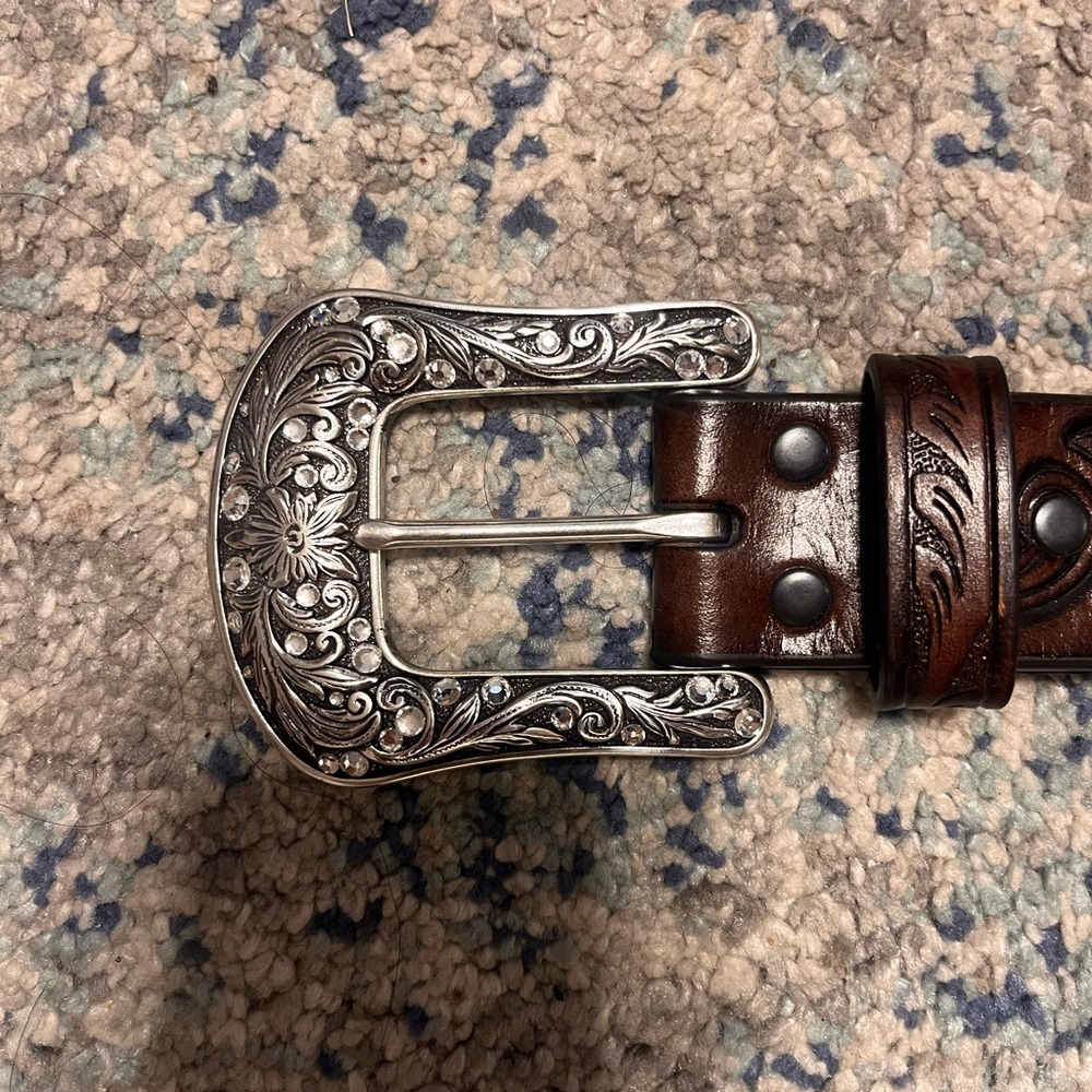 Ariat Brown Genuine Leather Tooled Western Belt Medium - Picture 4 of 6